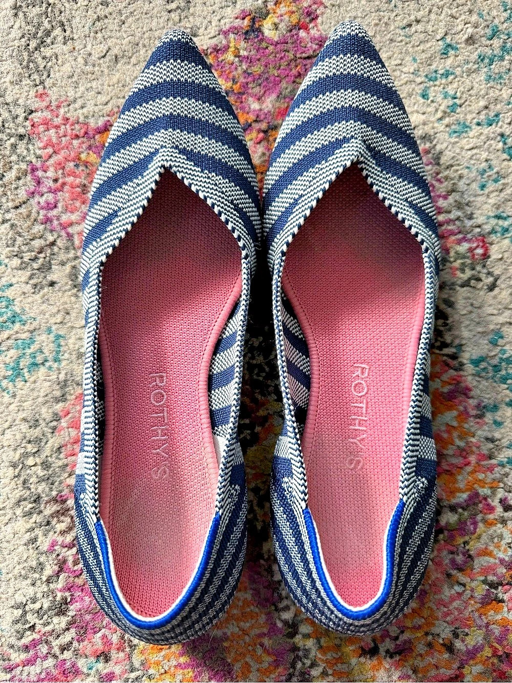 Rothy's The Point Striped Flats Blue & White US 7